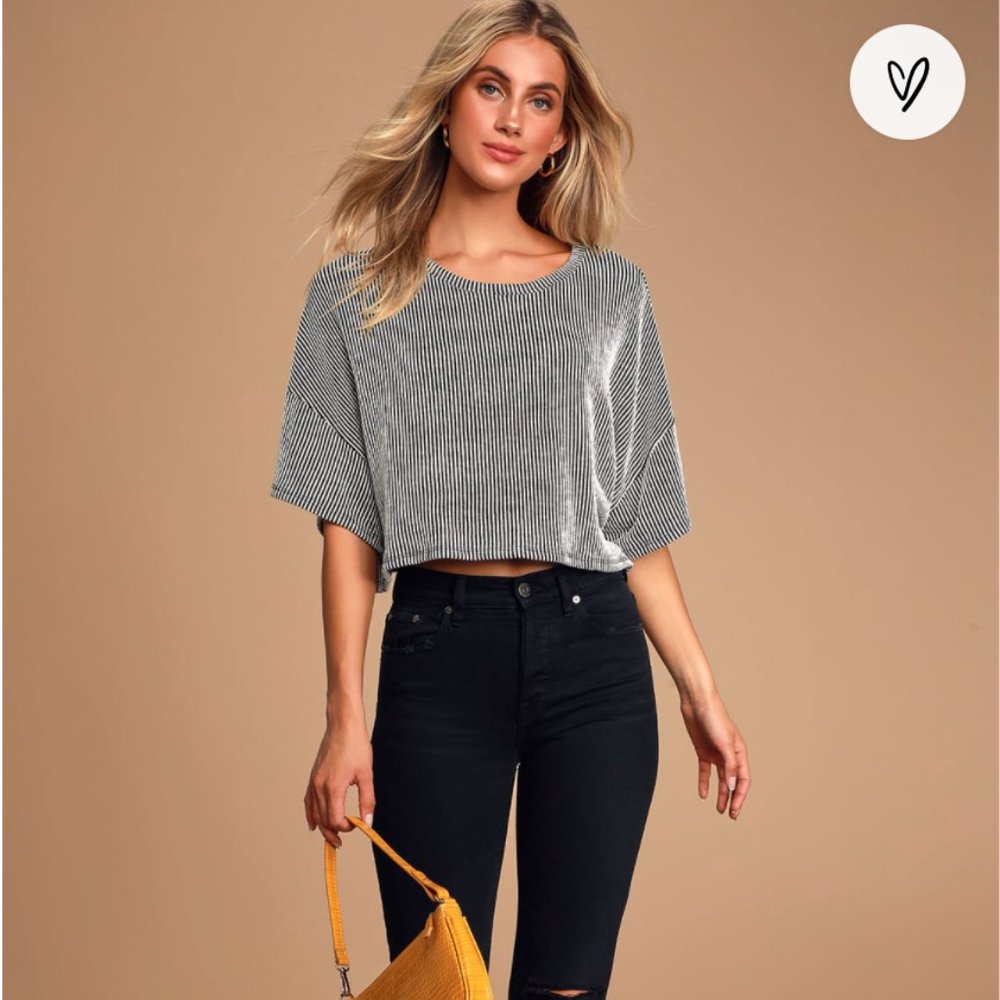 Zola Black and White Striped Cropped Tee